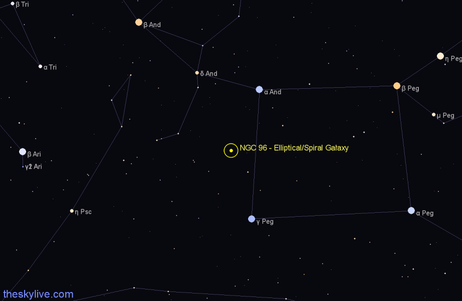 Finder chart NGC 96 - Elliptical/Spiral Galaxy in Andromeda star