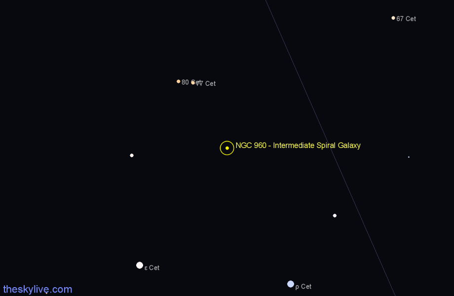 Finder chart NGC 960 - Intermediate Spiral Galaxy in Cetus star