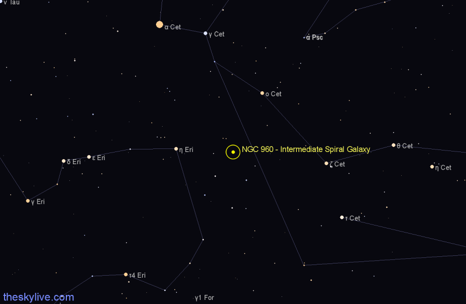 Finder chart NGC 960 - Intermediate Spiral Galaxy in Cetus star