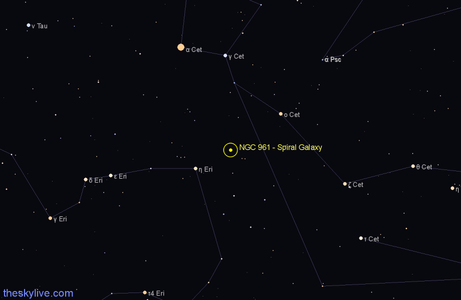 Finder chart NGC 961 - Spiral Galaxy in Cetus star
