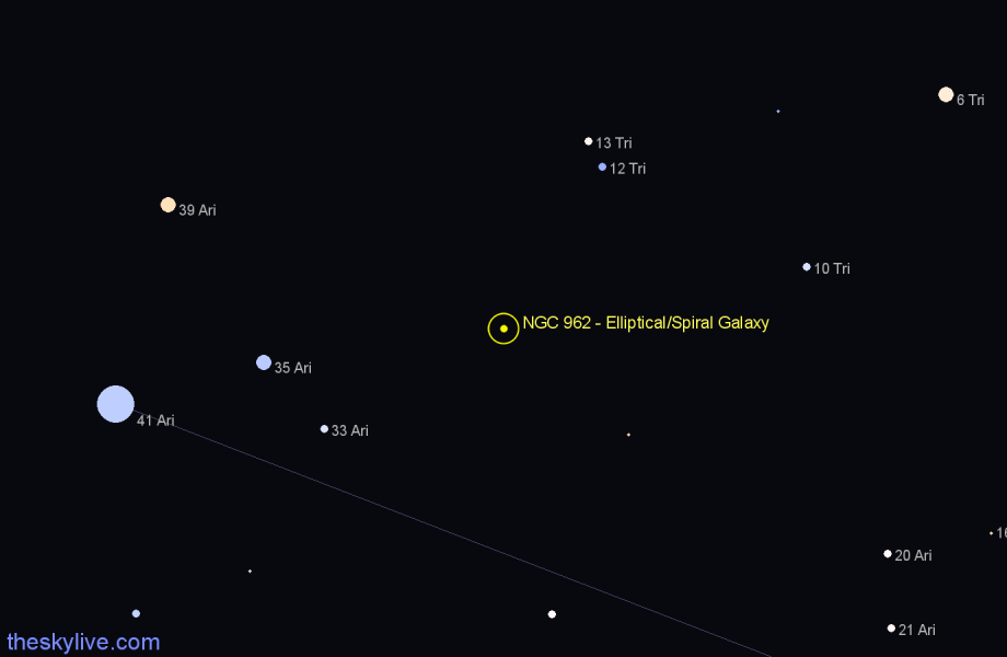 Finder chart NGC 962 - Elliptical/Spiral Galaxy in Aries star