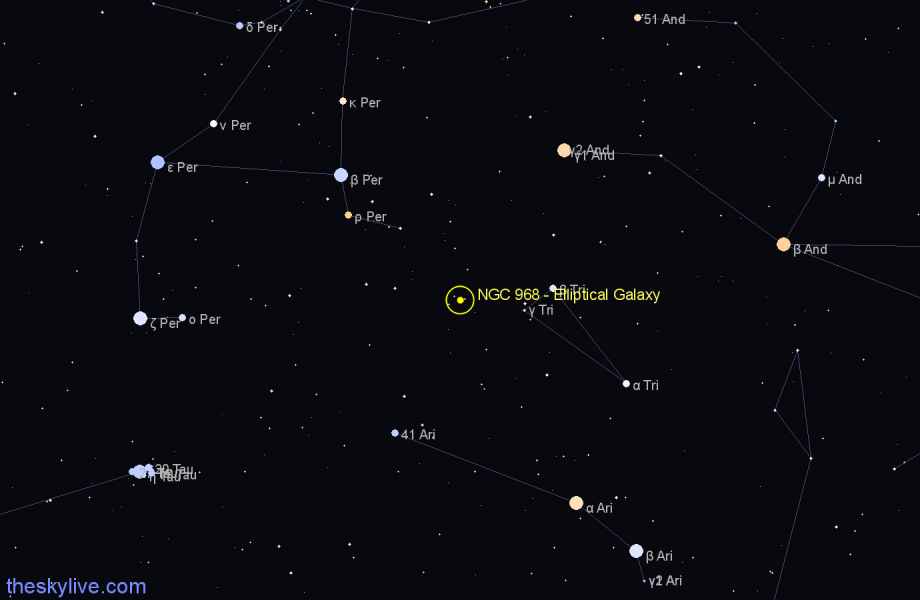 Finder chart NGC 968 - Elliptical Galaxy in Triangulum star