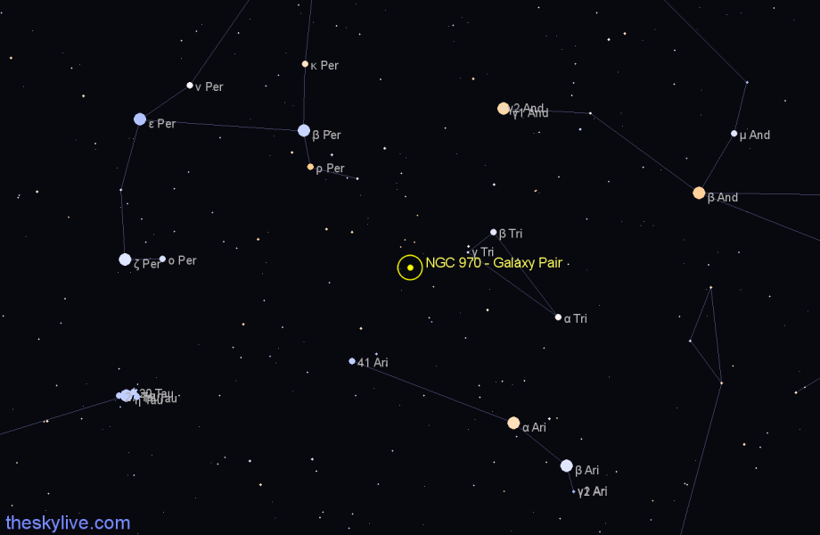 Finder chart NGC 970 - Galaxy Pair in Triangulum star