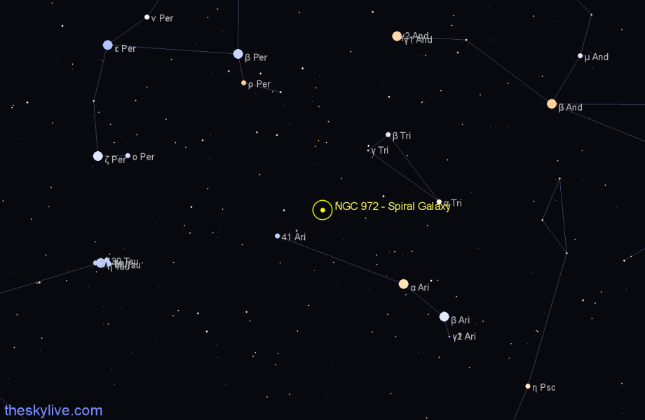 Finder chart NGC 972 - Spiral Galaxy in Aries star