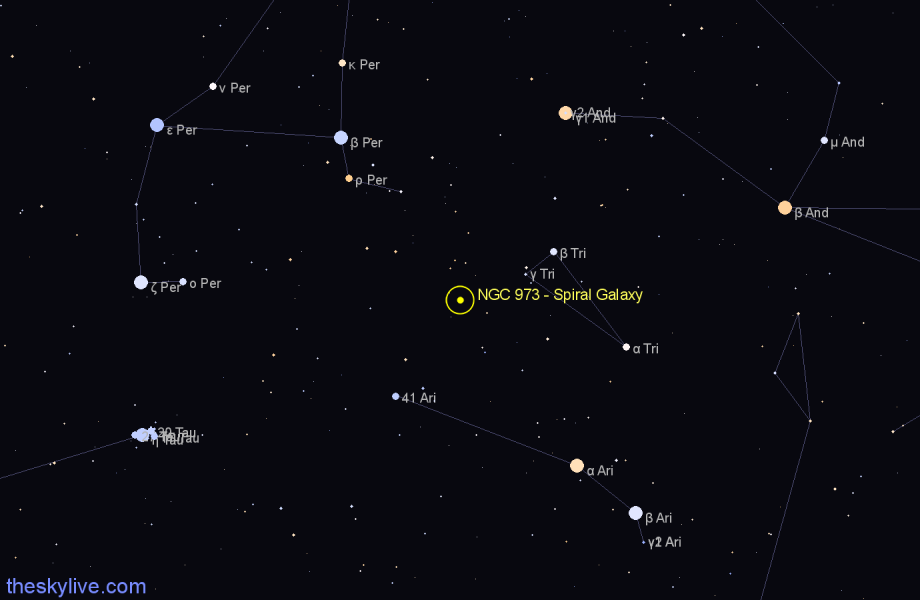 Finder chart NGC 973 - Spiral Galaxy in Triangulum star