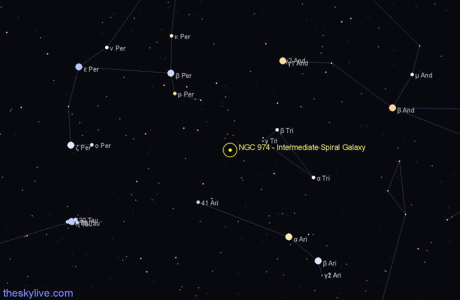 Finder chart NGC 974 - Intermediate Spiral Galaxy in Triangulum star