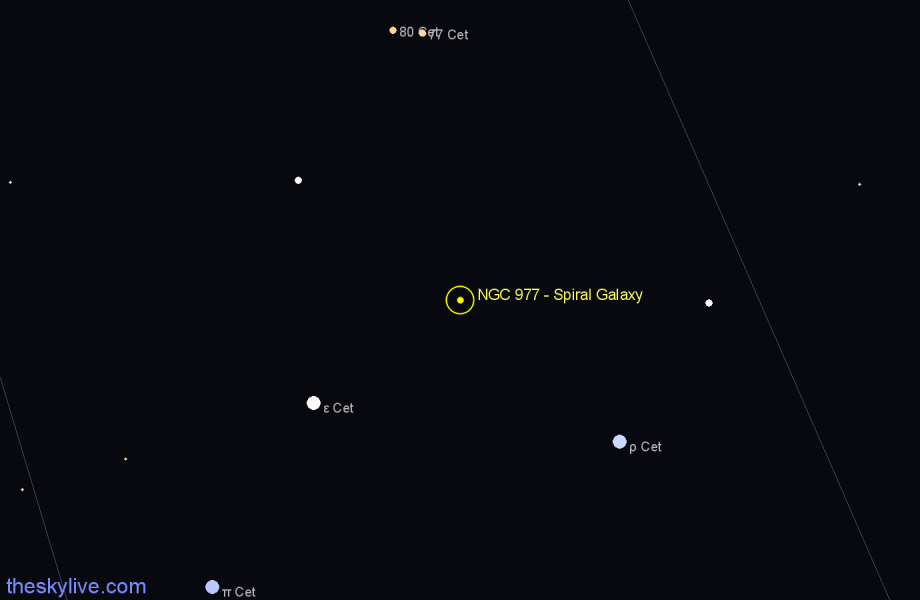 Finder chart NGC 977 - Spiral Galaxy in Cetus star