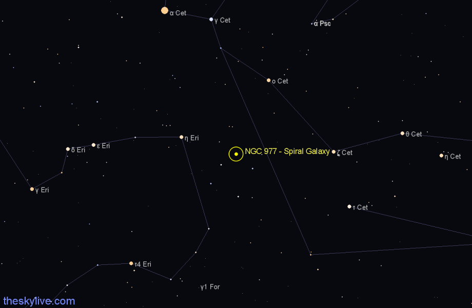 Finder chart NGC 977 - Spiral Galaxy in Cetus star