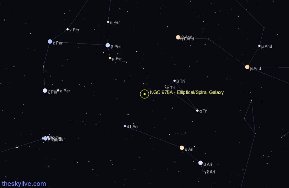 Finder chart NGC 978A - Elliptical/Spiral Galaxy in Triangulum star