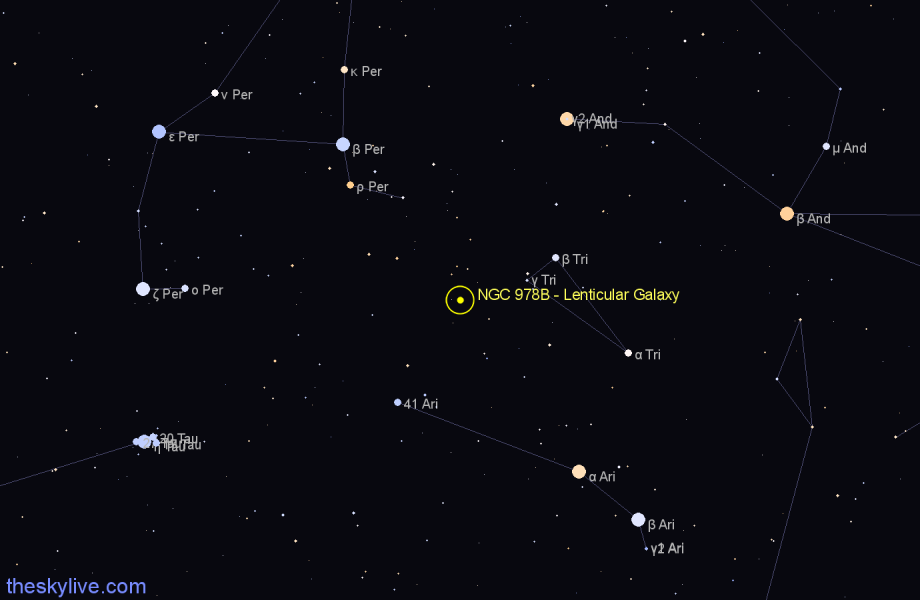 Finder chart NGC 978B - Lenticular Galaxy in Triangulum star