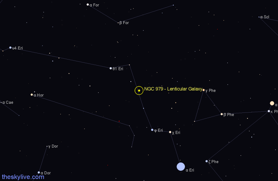 Finder chart NGC 979 - Lenticular Galaxy in Eridanus star