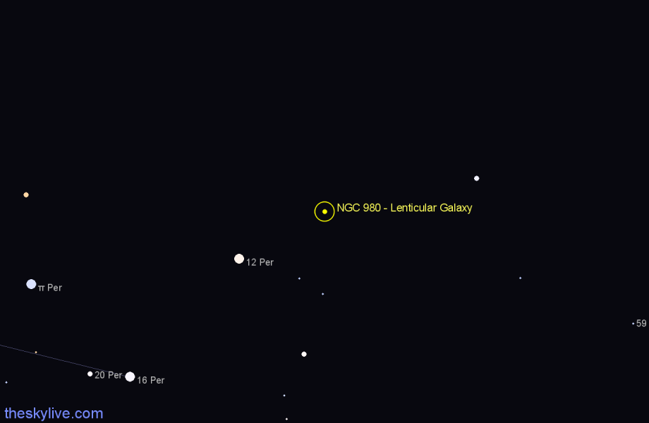Finder chart NGC 980 - Lenticular Galaxy in Andromeda star