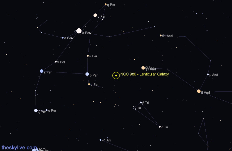 Finder chart NGC 980 - Lenticular Galaxy in Andromeda star