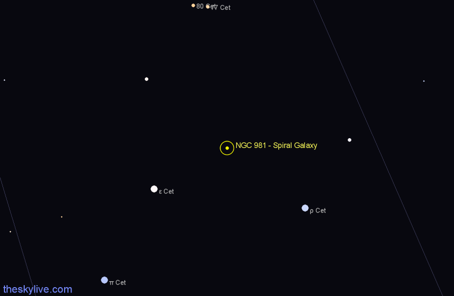 Finder chart NGC 981 - Spiral Galaxy in Cetus star