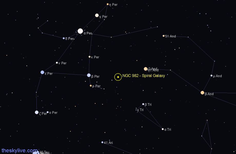 Finder chart NGC 982 - Spiral Galaxy in Andromeda star