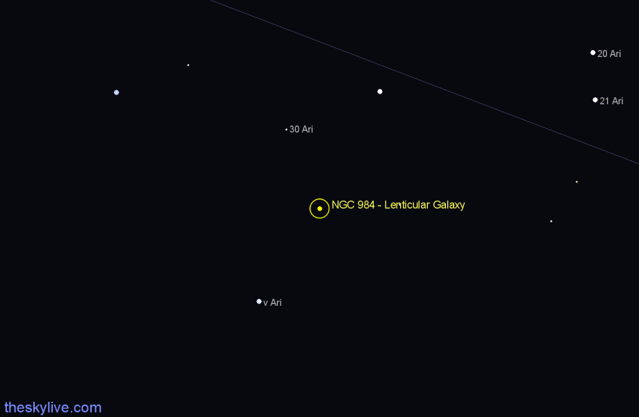 Finder chart NGC 984 - Lenticular Galaxy in Aries star