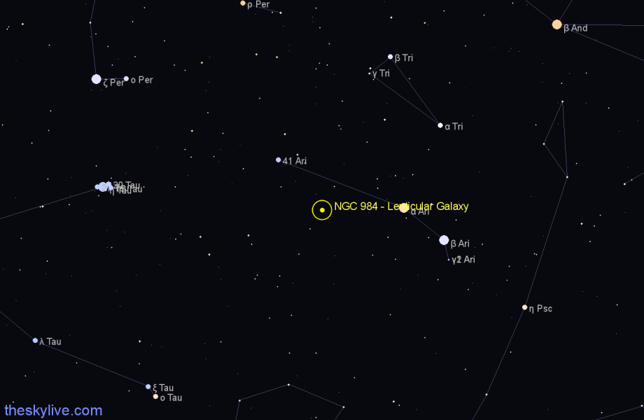 Finder chart NGC 984 - Lenticular Galaxy in Aries star