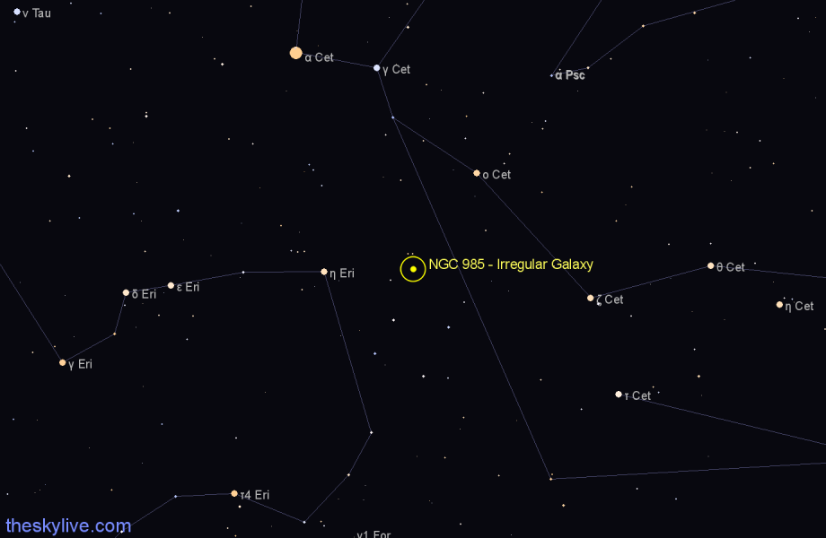 Finder chart NGC 985 - Irregular Galaxy in Cetus star