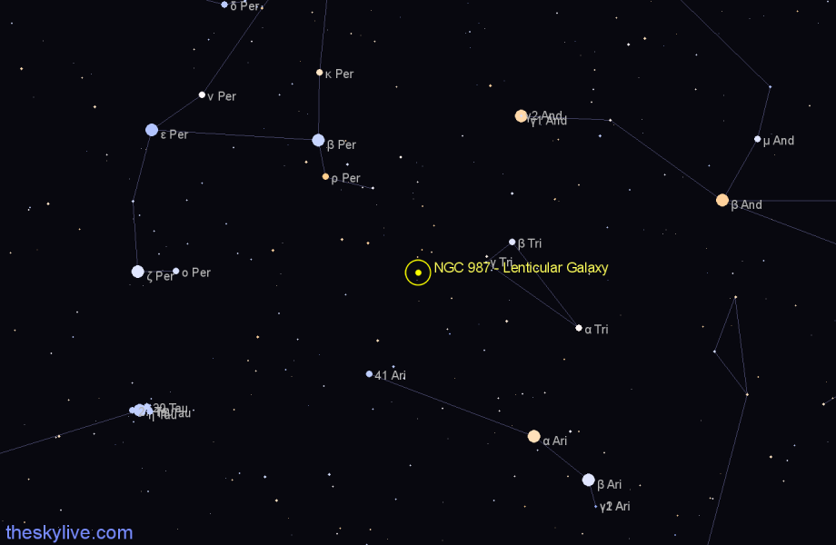 Finder chart NGC 987 - Lenticular Galaxy in Triangulum star