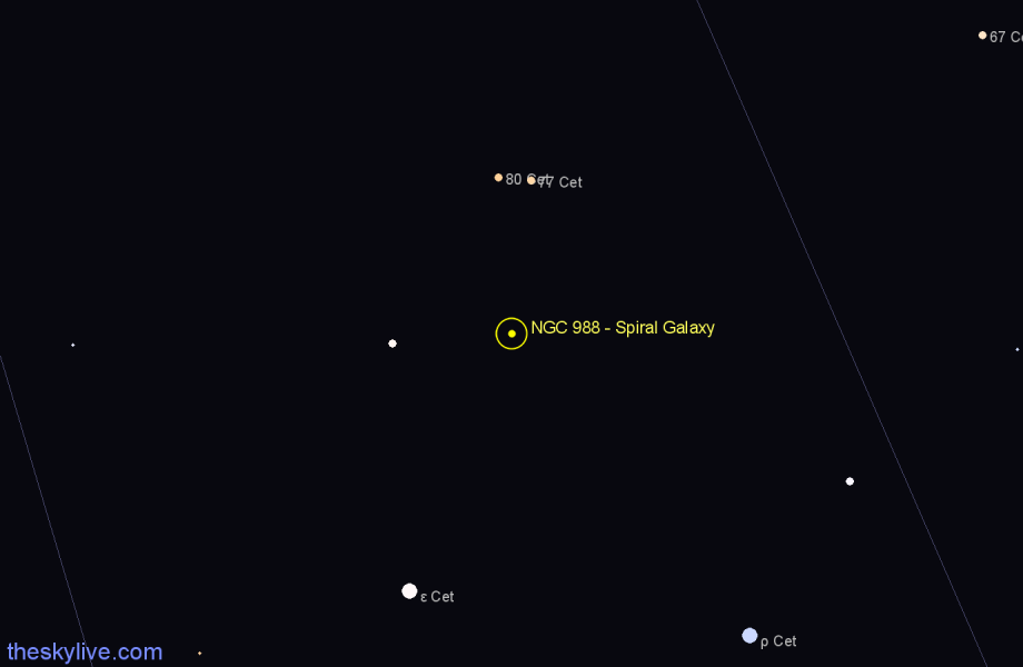 Finder chart NGC 988 - Spiral Galaxy in Cetus star