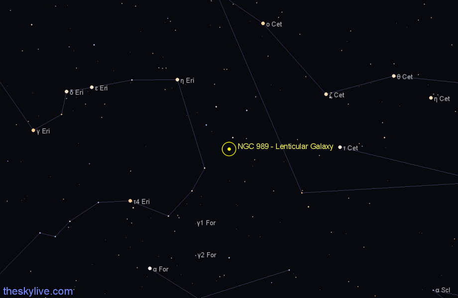 Finder chart NGC 989 - Lenticular Galaxy in Cetus star