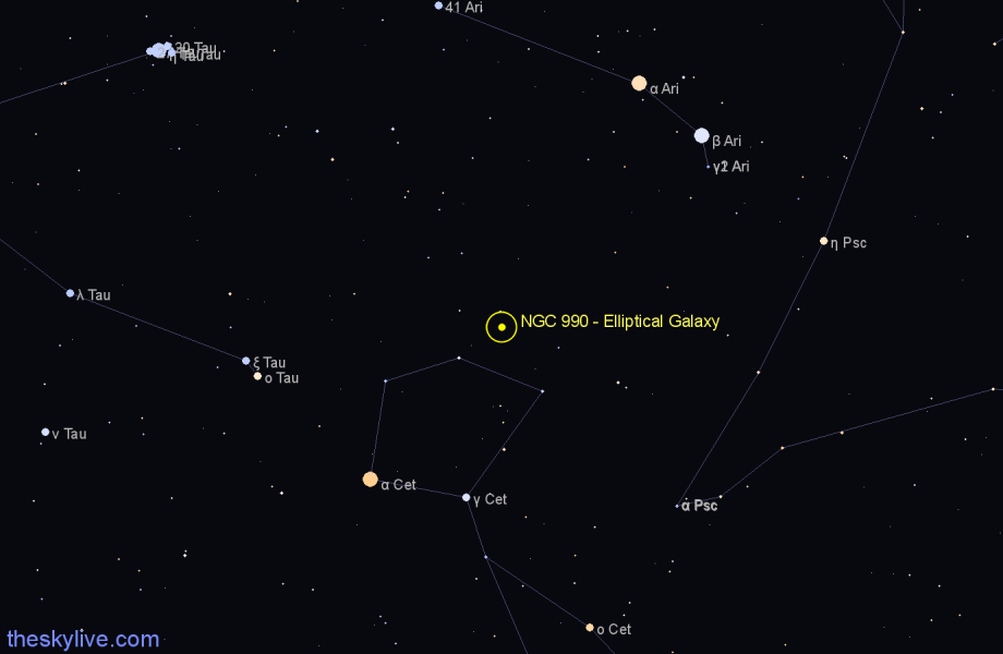 Finder chart NGC 990 - Elliptical Galaxy in Aries star
