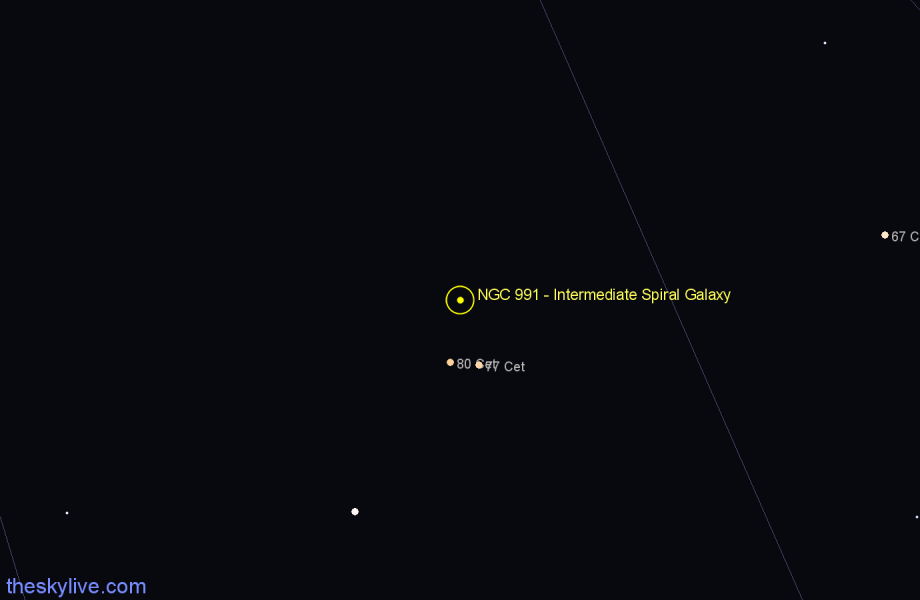 Finder chart NGC 991 - Intermediate Spiral Galaxy in Cetus star