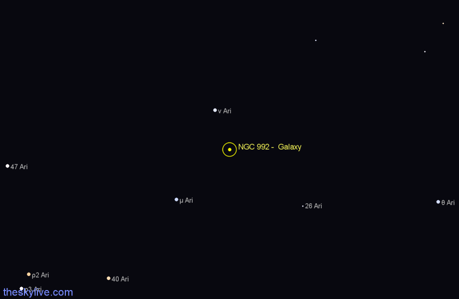 Finder chart NGC 992 -  Galaxy in Aries star