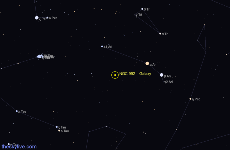 Finder chart NGC 992 - Galaxy in Aries star