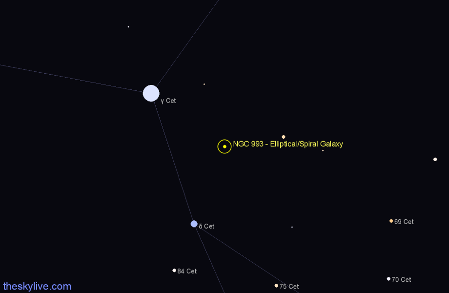 Finder chart NGC 993 - Elliptical/Spiral Galaxy in Cetus star