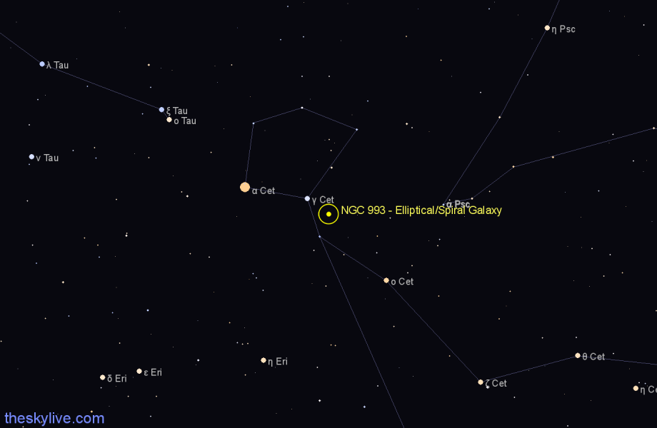 Finder chart NGC 993 - Elliptical/Spiral Galaxy in Cetus star