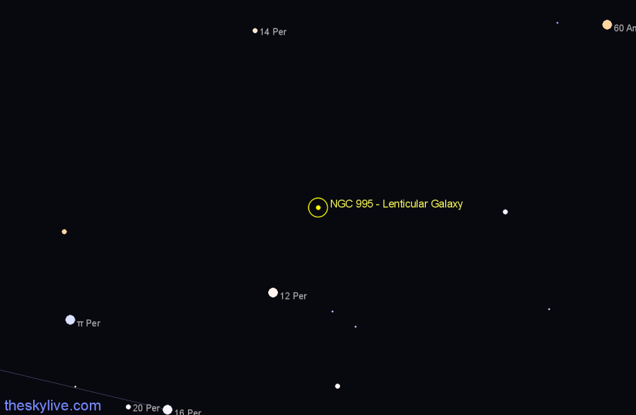 Finder chart NGC 995 - Lenticular Galaxy in Perseus star