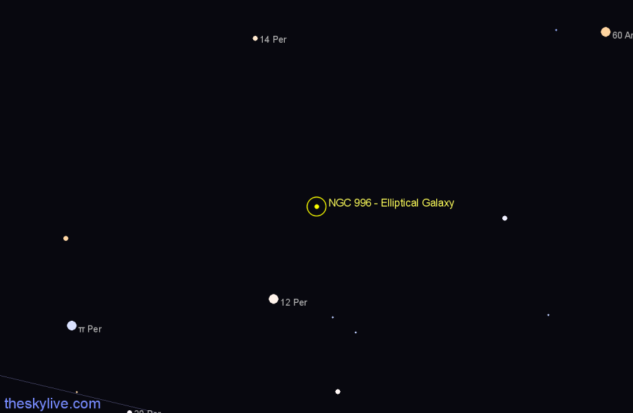 Finder chart NGC 996 - Elliptical Galaxy in Perseus star