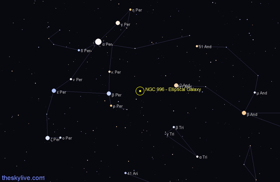 Finder chart NGC 996 - Elliptical Galaxy in Perseus star
