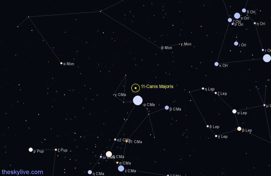 Finder chart 11 Canis Majoris star