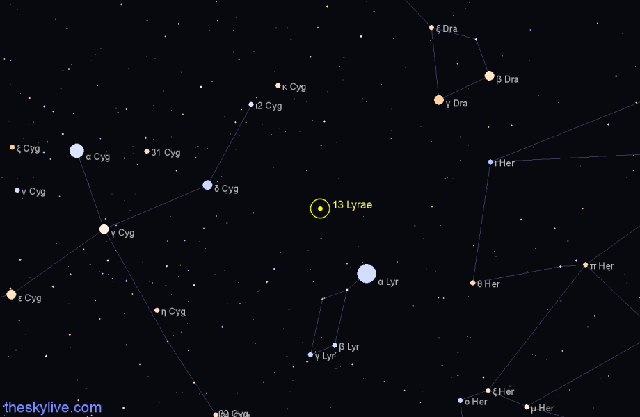 Finder chart 13 Lyrae star