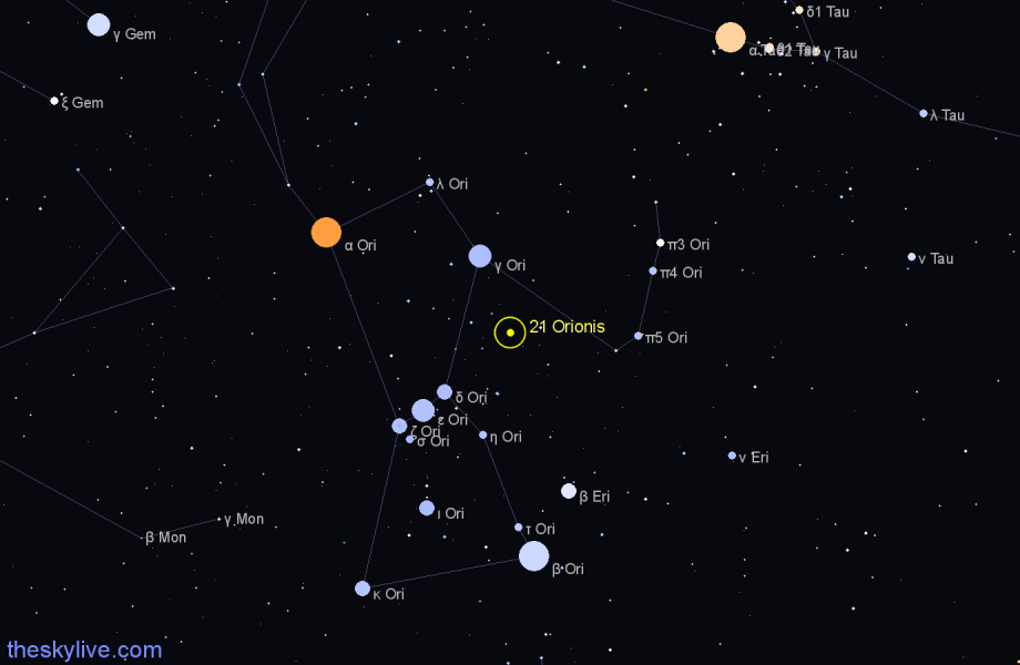 Finder chart 21 Orionis star