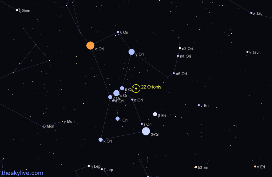 Finder chart 22 Orionis star