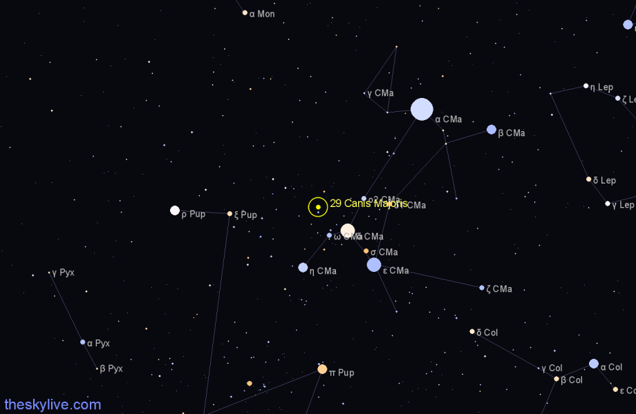 Finder chart 29 Canis Majoris star