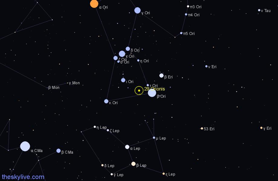 Finder chart 29 Orionis star