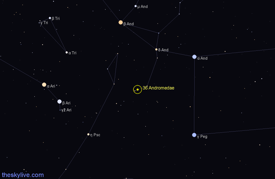 Finder chart 36 Andromedae star