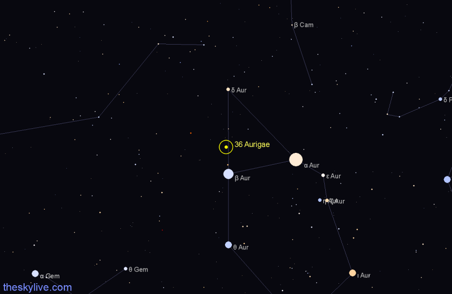 Finder chart 36 Aurigae star