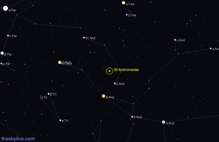 Finder chart 39 Andromedae star