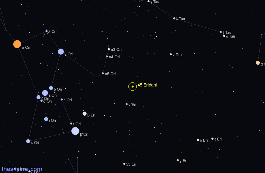 Finder chart 45 Eridani star