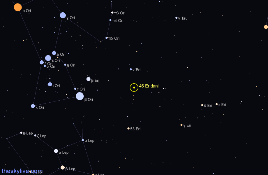 Finder chart 46 Eridani star