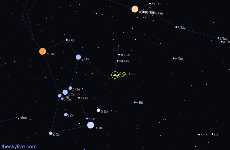 Finder chart 5 Orionis star