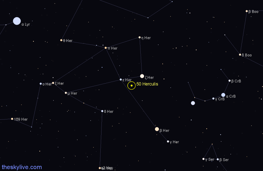 Finder chart 50 Herculis star