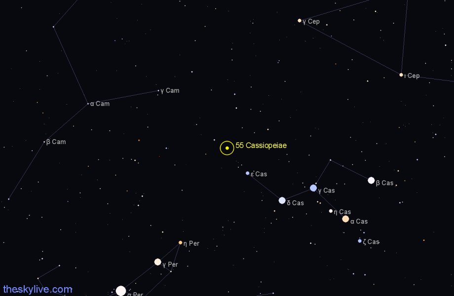Finder chart 55 Cassiopeiae star