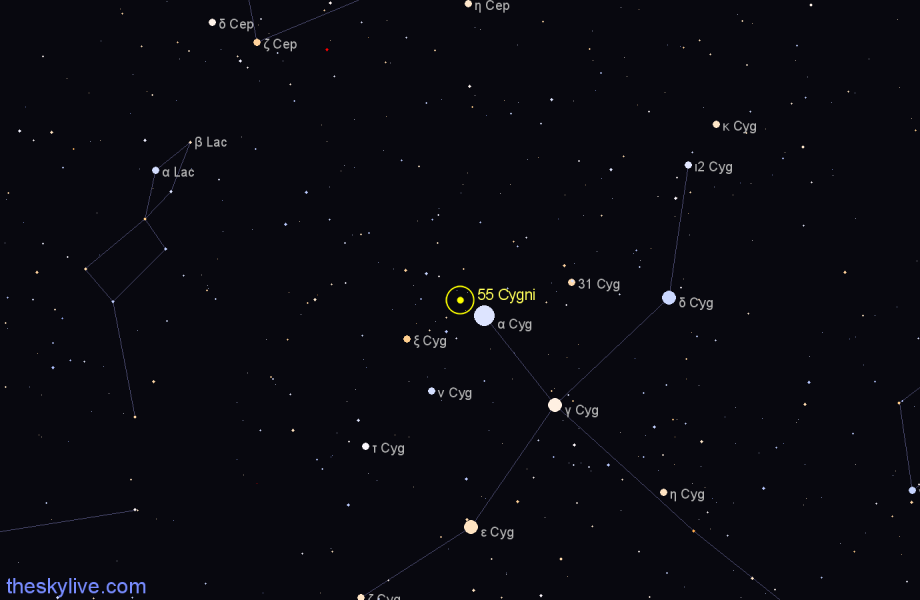 Finder chart 55 Cygni star