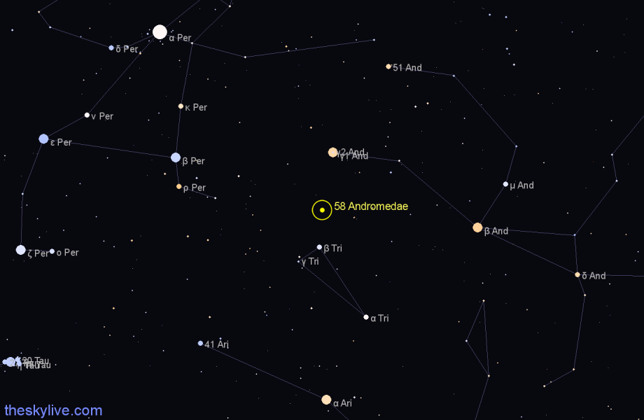 Finder chart 58 Andromedae star